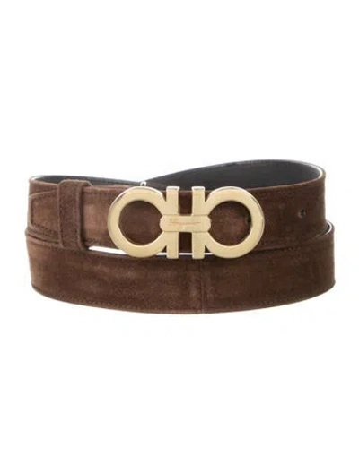 Pre-owned Ferragamo Gancini Logo Skinny Waist Belt In Brown