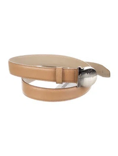 Pre-owned Ferragamo Gancini Logo Skinny Waist Belt In Neutrals
