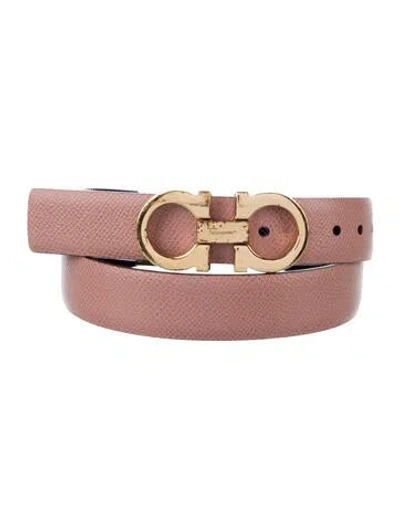 Pre-owned Ferragamo Gancini Logo Skinny Waist Belt In Pink