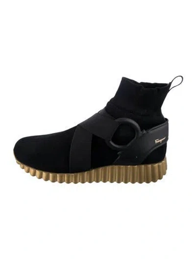 Pre-owned Ferragamo Gancini Logo Sock Sneakers In Black