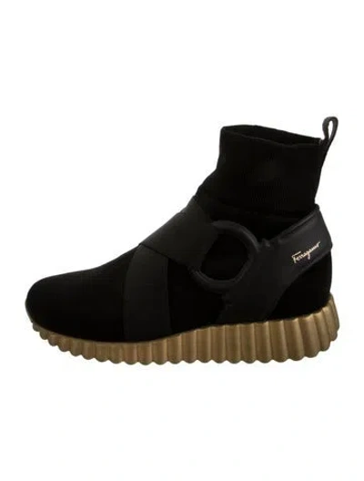 Pre-owned Ferragamo Gancini Logo Sock Sneakers In Black