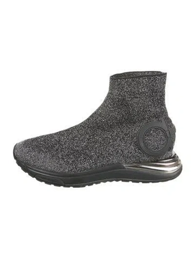 Pre-owned Ferragamo Gancini Logo Sock Sneakers In Black/metallic