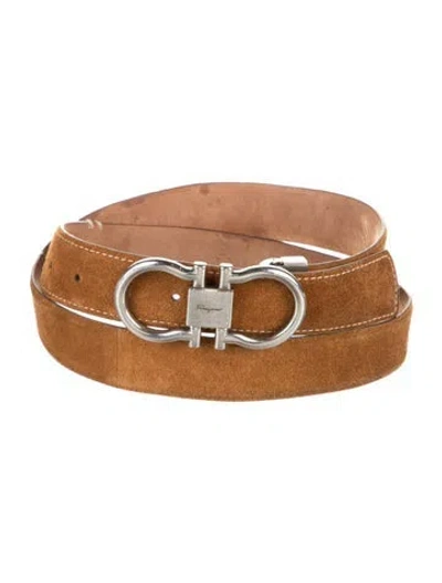 Pre-owned Ferragamo Gancini Logo Suede Belt In Brown