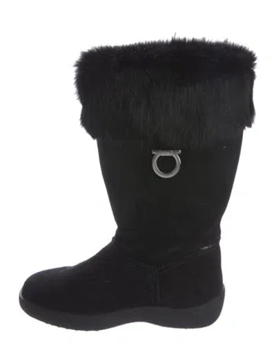 Pre-owned Ferragamo Gancini Logo Suede Boots In Black
