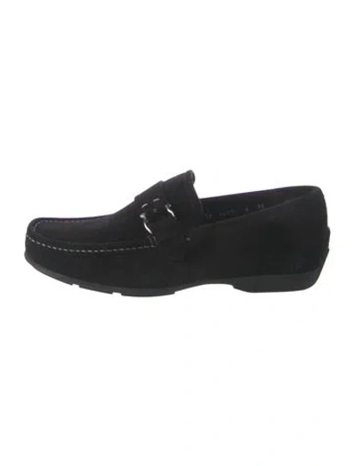 Pre-owned Ferragamo Gancini Logo Suede Dress Loafers In Black