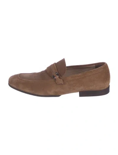 Pre-owned Ferragamo Gancini Logo Suede Dress Loafers In Brown