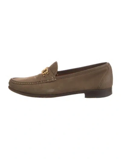 Pre-owned Ferragamo Gancini Logo Suede Dress Loafers In Neutral