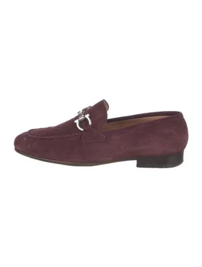 Pre-owned Ferragamo Gancini Logo Suede Dress Loafers In Purple