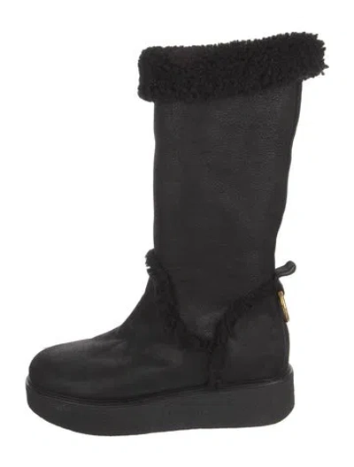 Pre-owned Ferragamo Gancini Logo Suede Lace-up Boots In Black