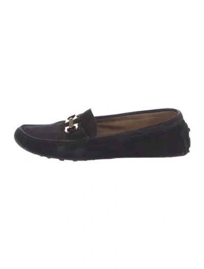 Pre-owned Ferragamo Gancini Logo Suede Loafers In Black