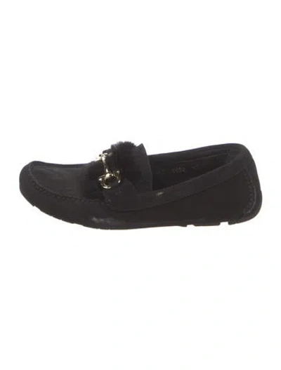 Pre-owned Ferragamo Gancini Logo Suede Loafers In Black