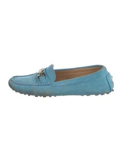 Pre-owned Ferragamo Gancini Logo Suede Loafers In Blue