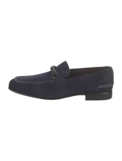 Pre-owned Ferragamo Gancini Logo Suede Loafers In Blue