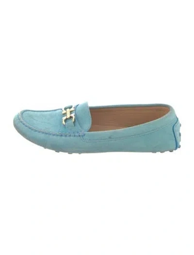Pre-owned Ferragamo Gancini Logo Suede Loafers In Blue
