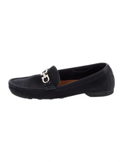 Pre-owned Ferragamo Gancini Logo Suede Loafers In Blue