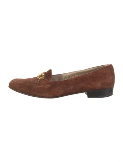Pre-owned Ferragamo Gancini Logo Suede Loafers In Brown