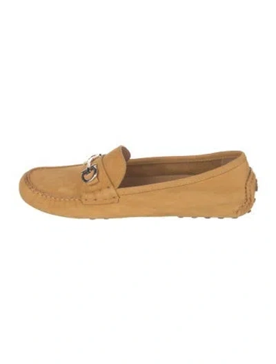Pre-owned Ferragamo Gancini Logo Suede Loafers In Neutral