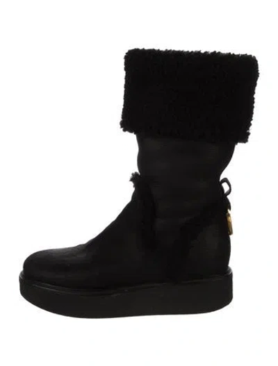 Pre-owned Ferragamo Gancini Logo Suede Rain Boots In Black