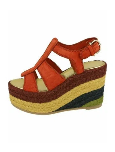Pre-owned Ferragamo Gancini Logo Suede Wedges W/ Tags In Red