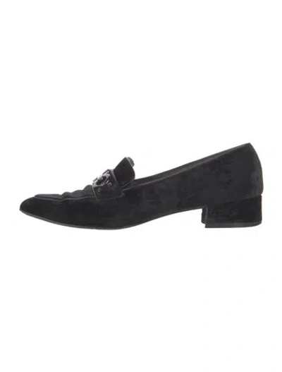 Pre-owned Ferragamo Gancini Logo Velvet Loafers In Black