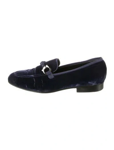 Pre-owned Ferragamo Gancini Logo Velvet Loafers In Blue