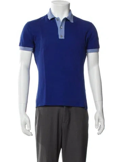 Pre-owned Ferragamo Gancini Logo V-neck Polo Shirt In Blue