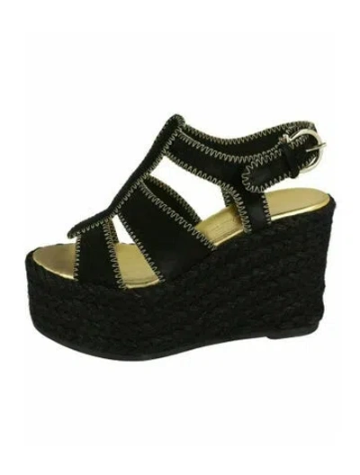 Pre-owned Ferragamo Gancini Logo Wedges W/ Tags In Black