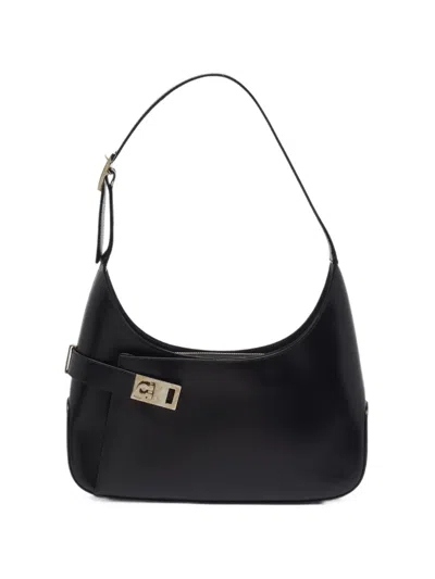 Pre-owned Ferragamo Gancini Logo-plaque Shoulder Bag In Black