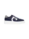 Ferragamo Low Top Sneaker With Gancini Outline In Navy