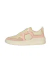 Ferragamo Gancini Leather Sneakers Featuring Suede Paneling In Sand