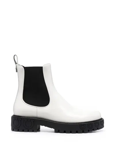 Ferragamo Gancini Lug-sole Ankle Boots In White
