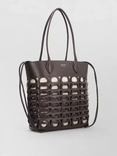 Ferragamo Gancini M Leather Beach Tote Bag In Brown