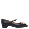 Ferragamo Buckle Strap Leather Ballerina Shoes