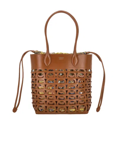 Ferragamo Gancini Cut-out Tote Bag In Brown