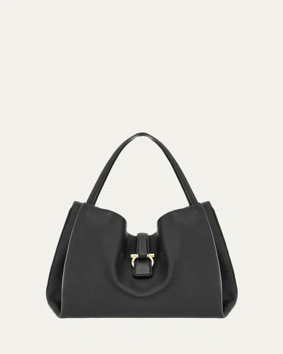 FERRAGAMO GANCINI MEDIUM LEATHER TOTE BAG
