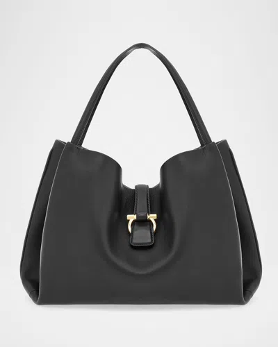 FERRAGAMO GANCINI MEDIUM LEATHER TOTE BAG