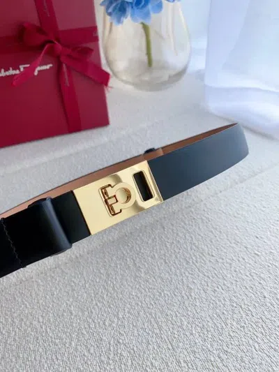 Pre-owned Ferragamo Gancini Men's Reversible Black/brown Leather Belt Gold Buckle
