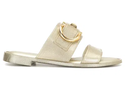 Pre-owned Ferragamo Gancini Metallic Flat Sandals (women's) Sneakers In Gold