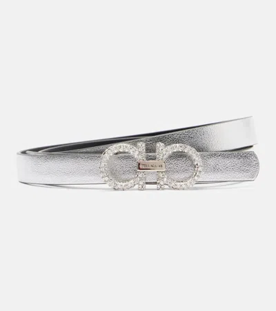 Ferragamo Gancini Metallic Leather Belt In Silver