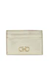 Ferragamo Gancini Metallic Leather Card Holder In Gold