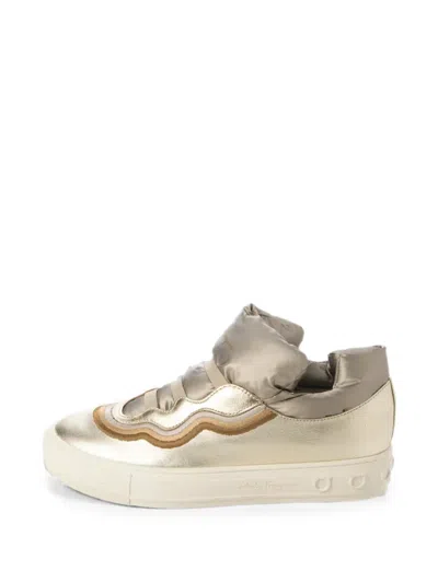 Ferragamo Gancini Metallic Platform Sneakers In Multi