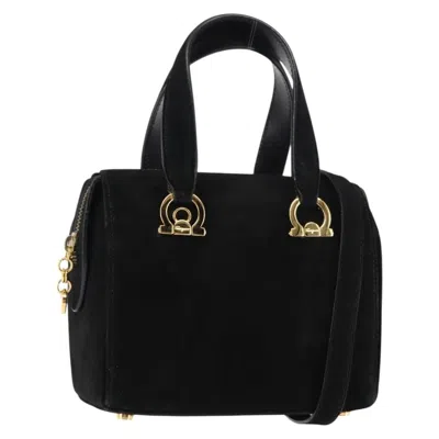 Pre-owned Ferragamo Gancini Mini Handbag Canvas Suede Bag () In Black