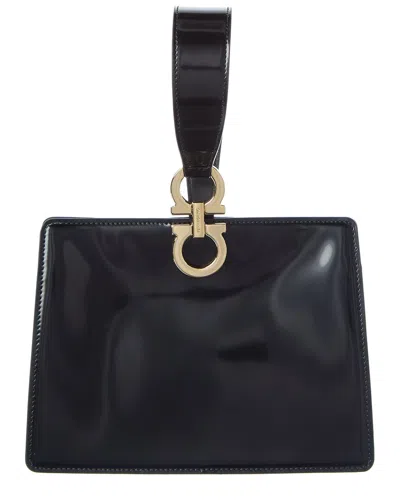 Ferragamo Mini Embellished Patent-leather Clutch In Black