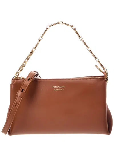 Ferragamo Gancini Mini Leather Shoulder Bag In Brown
