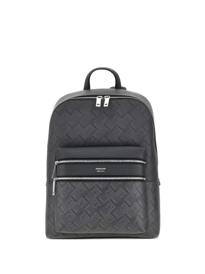 Ferragamo Gancini Monogram Backpack In Gray