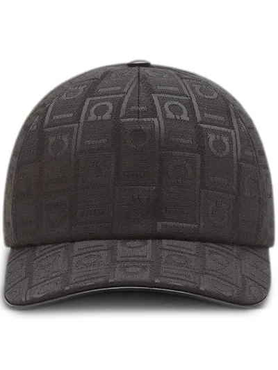 Ferragamo Casquette De Base-ball Avec Gancini Monogram Noir In Black