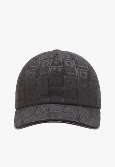 Ferragamo Gancini Monogram Baseball Cap In Black
