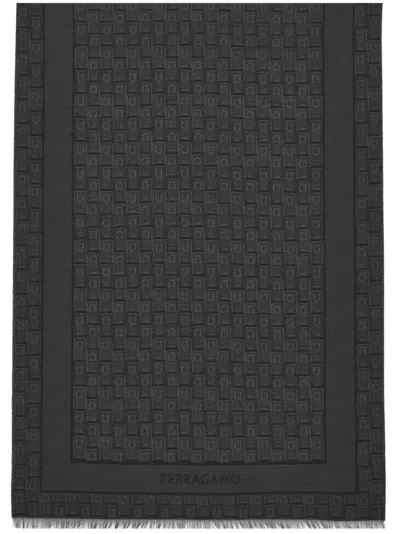 Ferragamo Herren Jacquard-stola Mit Gancini-monogramm In Schwarz