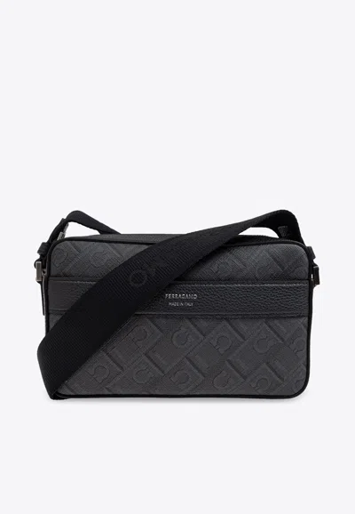 Ferragamo Gancini Monogram Messenger Bag In Gray