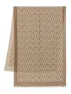 Ferragamo Wool Scarf With Frayed Edges And Geometric Pattern In Brown